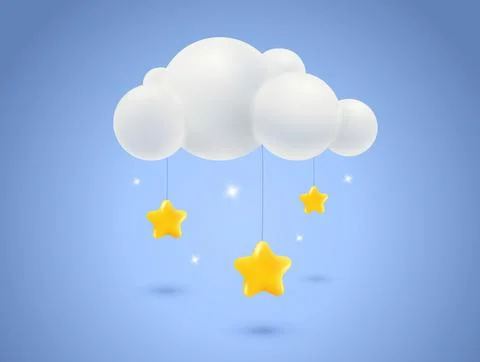 Vector illustration of cloud with stars in 3D style. Weather icon with cloud Stock Illustration