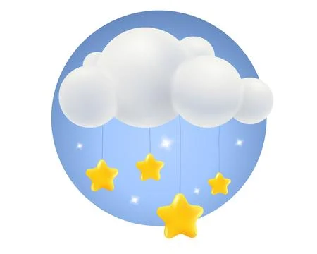 Vector illustration of cloud with stars in 3D style. Weather icon with clou.. Illustrazione stock