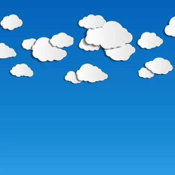 Vector illustration of clouds on blue background with place for text Stock Illustration