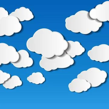 Vector illustration of clouds on blue background with place for text Stock Illustration