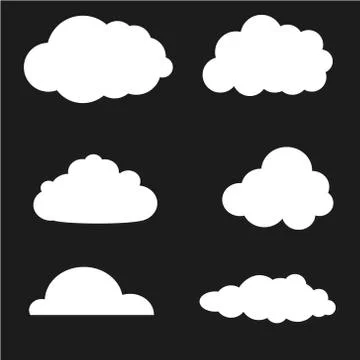 Vector illustration of clouds collection. White shapes on black backround 스톡 일러스트