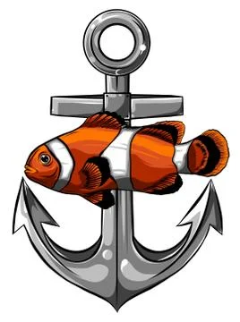 Vector illustration of a clownfish with anchor Stock Illustration