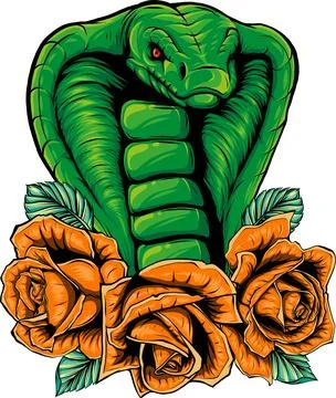 Vector illustration of cobra head with rose Illustrazione stock
