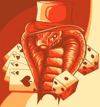 Vector illustration of cobra snake head with hat Stock Illustration