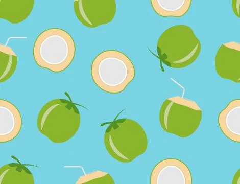 Vector illustration of coconuts seamless pattern on blue background Stock Illustration