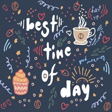 Vector illustration, coffee and dessert, the best time of day, poster Illustrazione stock