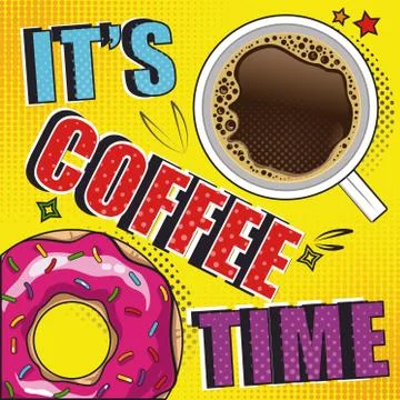 Vector Illustration with Coffee Cup and Donut in Pop Art Style Stock Illustration