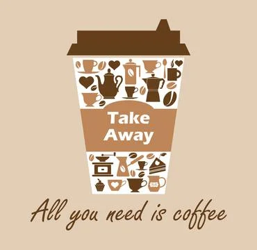Vector illustration coffee cup icon on biege background. Coffee cup logo wi.. Stock Illustration