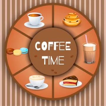 Vector Illustration with coffee drinks. Decorative elements and background  Stock Illustration