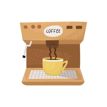 Vector illustration of a coffee machine brewing coffee in a cup. Illustrazione stock