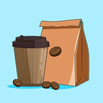 Vector illustration of coffee an paper bag coffee bean cartoon Stock Illustration
