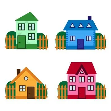 Vector illustration. A collection of cute multicolored houses in a flat style Иллюстрация