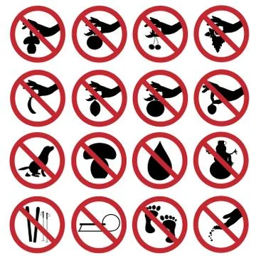 Vector illustration of collection of different prohibition signs on white bac Stock Illustration