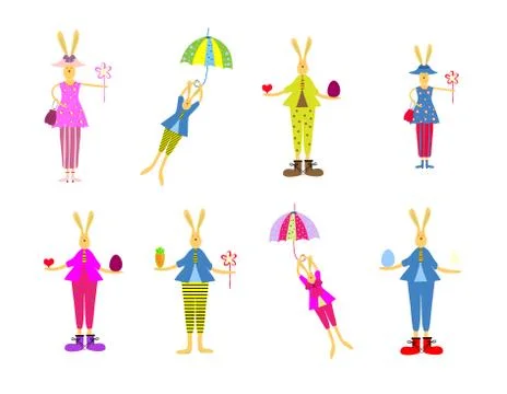 Vector illustration of collection of easter bunny. happy easter design elemen Stock Illustration