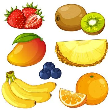 Vector Illustration Collection of Fresh Tropical and Garden Fruits Stock Illustration