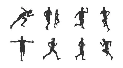 Vector illustration of a collection of silhouettes of people running Stock Illustration