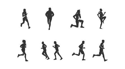 Vector illustration of a collection of silhouettes of people running Stock Illustration