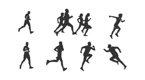 Vector illustration of a collection of silhouettes of people running Stock Illustration