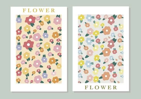 Vector illustration. Collection of spring flowers with leaves. Print with b.. Stock Illustration