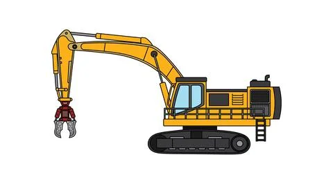 Vector illustration color children construction grapple excavator construct.. Stock Illustration