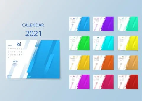 Vector illustration of a colored calendar with months for 2021. EPS 10. Stock Illustration