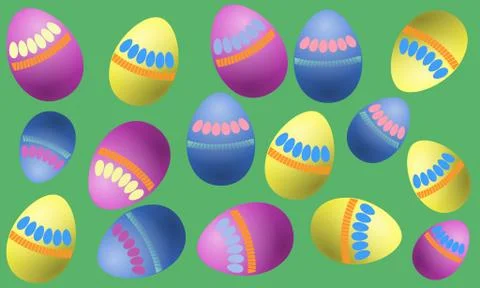 Vector illustration of colored eggs with a simple pattern on a light green Stock Illustration