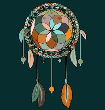 Vector illustration colored image of dreamcatcher with feathers Stock Illustration