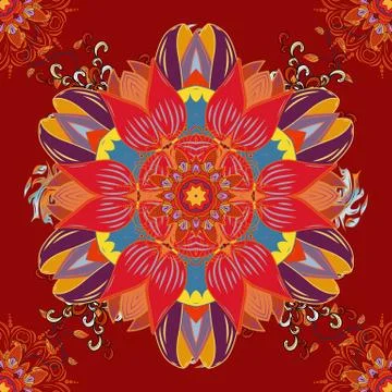 Vector illustration. Colored mandalas element. Purple, orange and red colors. 스톡 일러스트