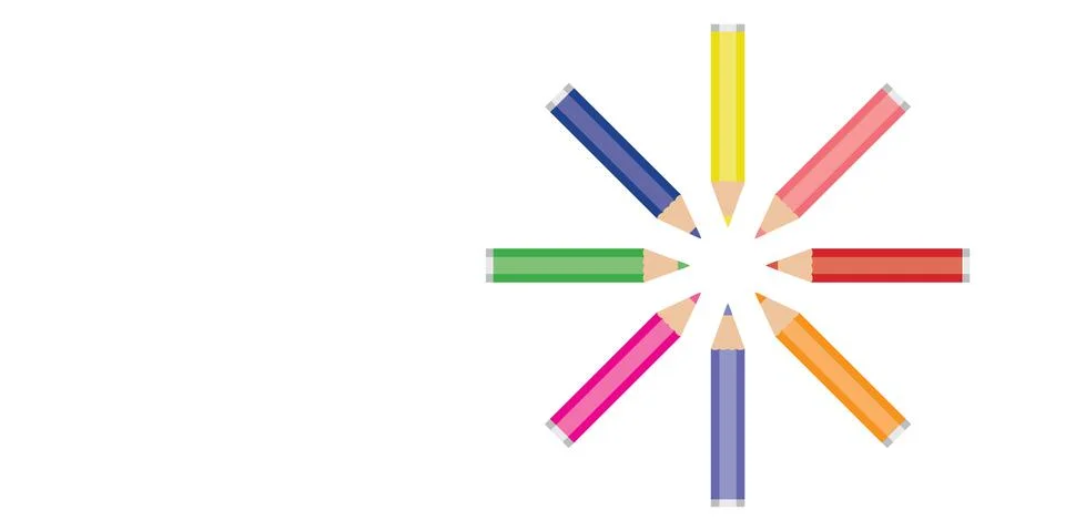 Vector illustration of colored pencils in a circle. Set of pencils Stock Illustration