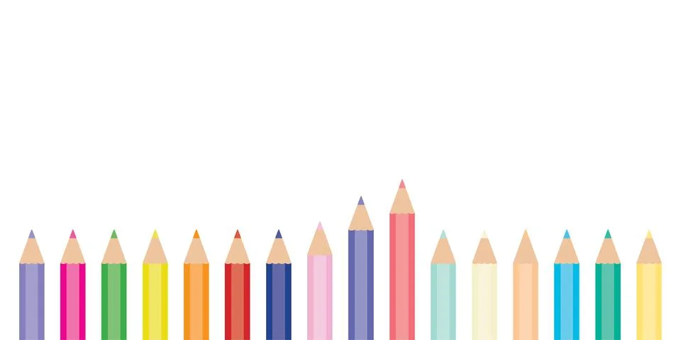 Vector illustration of colored pencils in a row. Set of pencils Stock Illustration
