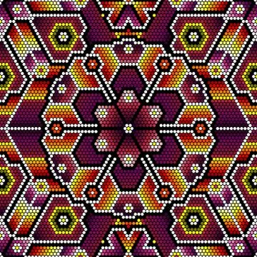 Vector illustration of colorful seamless pattern inspired in mexican huichol  Illustrazione stock