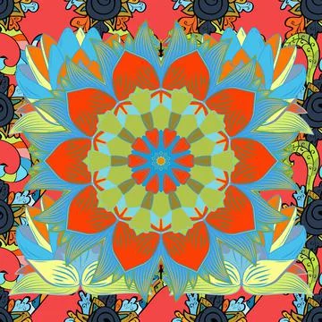 Vector illustration. Colorful seamless pattern. Floral background. In cute texti 库存插图