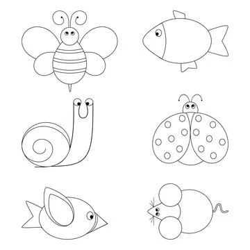 Vector illustration of  coloring book set with animals for small kids Illustrazione stock