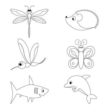 Vector illustration of  coloring book set with animals for small kids Illustrazione stock