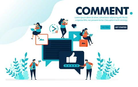Vector illustration comments &amp; thumb up. people give like and thumb up for co Ilustração Stock