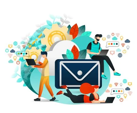 Vector Illustration of Communication and Internet, Group of People who Commun Stock Illustration
