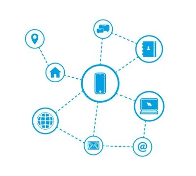 Vector illustration of a communication concept. COMMUNICATION ICONS. HOME, PC Stock Illustration