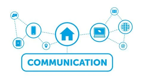 Vector illustration of a communication concept. COMMUNICATION ICONS. HOME, PC Stock Illustration