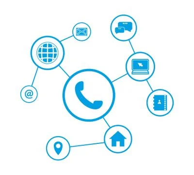 Vector illustration of a communication concept. COMMUNICATION ICONS. HOME, PC Stock Illustration