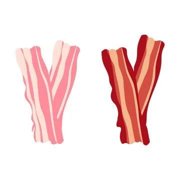 Vector illustration comparing raw bacon strips with cooked bacon strips Stock-Illustration