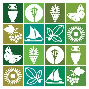 Vector illustration. Composition consisting of small square pictures on the t Stock Illustration