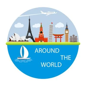Vector illustration composition with world famous landmarks Stock Illustration