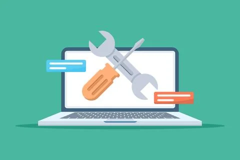 Vector illustration of computer repair and maintenance service concept Stock Illustration