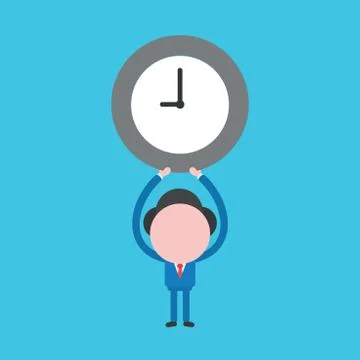 Vector illustration concept of businessman character holding up clock time. Illustrazione stock