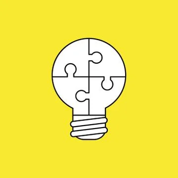 Vector illustration concept of lightbulb-shaped jigsaw puzzle pieces connecte Stock Illustration