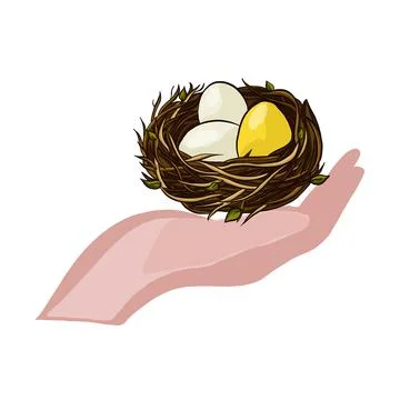 Vector illustration of a concept nest with eggs on the palm of a person in the Stock Illustration