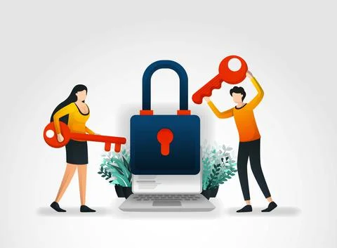 Vector illustration concept. people are holding key to trying to enter and un Stock Illustration