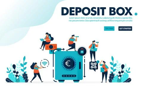 Vector illustration concept of safe deposit box. People secure and save money Stock Illustration