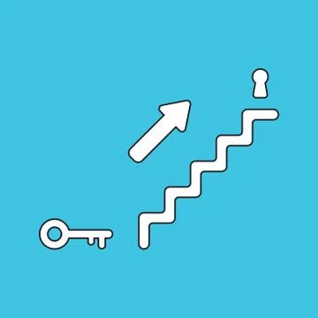 Vector illustration concept of stairs with key and keyhole and arrow showing  Illustrazione stock