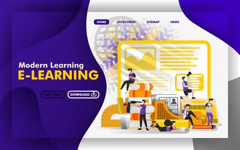 Vector illustration concept. websites about modern learning or e-learning. Gr Stock Illustration